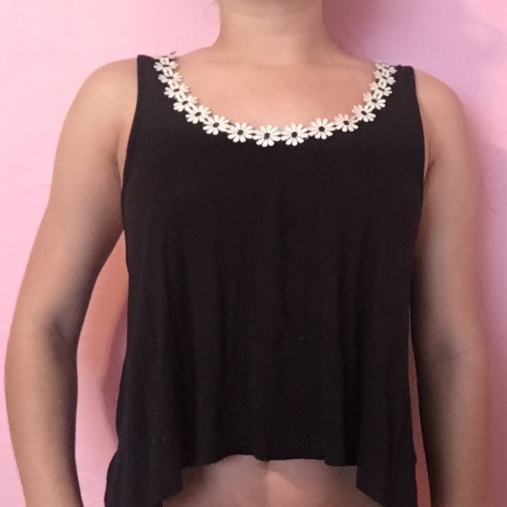 Black top with flower detail
